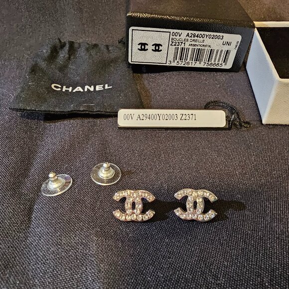 Chanel Swarovski Silver CC Logo Boucles Oreille Earrings - Picture 3 of 9